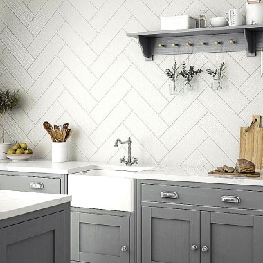 Cottonwood Linear Powder grey matt ceramic tile LA52857 148x498mm British Ceramic Tile Laura Ashley