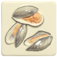 Original Style Mussels relief moulded hand painted on clematis wall tile KHP5843B 100x100 mm La Belle