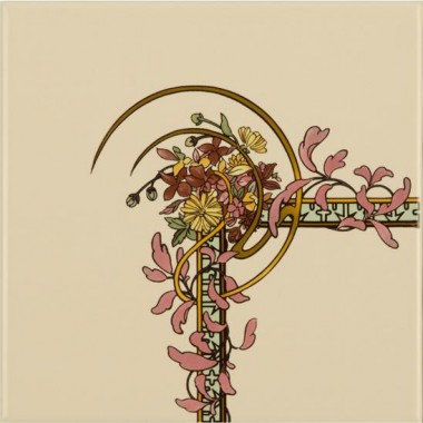 Original Style Left Hand Corner Tile on Colonial White Alphonse Mucha Spring 152 x 152mm | 6 x 6inch 6061B