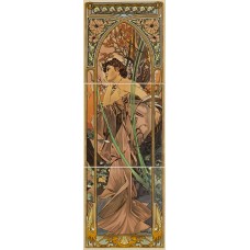 Original Style Right Hand 3-Tile Set on Colonial White Alphonse Mucha Spring 152 x 152mm | 6 x 6inch 6048B Original Style Right Hand 3-Tile Set on Colonial White Alphonse Mucha Spring 152 x 152mm | 6 x 6inch 6048B