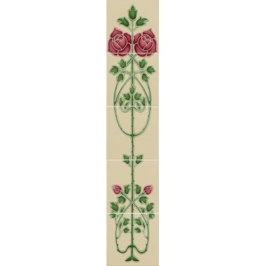 Original Style Tube-Lined Single Tile on Colonial White Lotus Flower Border 152 x 76mm | 6 x 3 inch 5975B