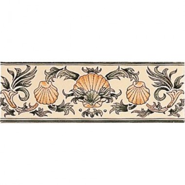 Original Style Classical Decorative Border, Green and Buff on Brilliant White Scallop Shells 152 x 50mm | 6 x 2 inch 6381A