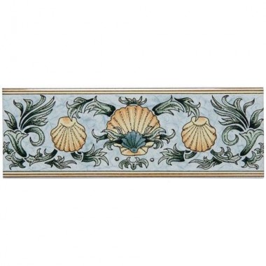 Original Style Classical Decorative Border, Blue and Yellow on Brilliant White Scallop Shells 152 x 50mm | 6 x 2 inch 6380A