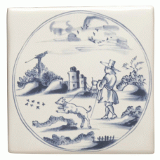 W.DE1514 Winchester Man with Dog Decorated Tile 127 x 127 mm 