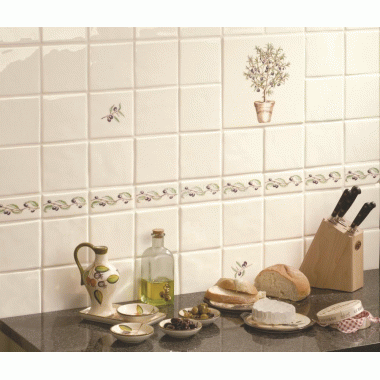 W.HP1538 Winchester Orange Garland Border Decorated Tile 127 x 63 mm 