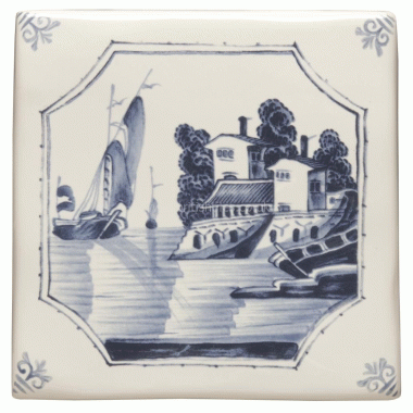 W.DE1519HP Winchester Ship and House Decorated Tile 127 x 127 mm 