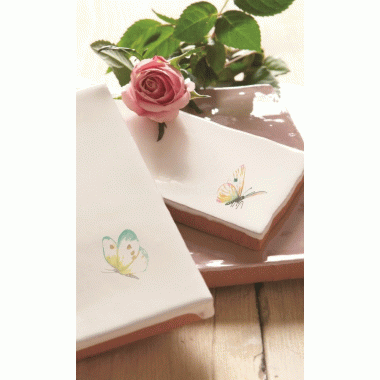 W.2706 Winchester Spangled Saffron Half Tile Pastel on Papyrus Decorated Tile 130 x 63 mm 